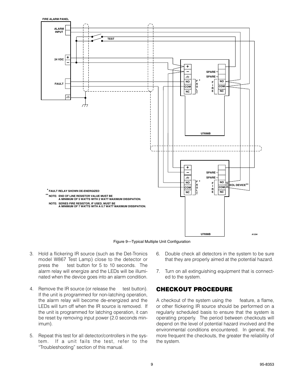 Checkout procedure | Det-Tronics U7698A, B, C, E Unitized Frequency IR Detector/Controller User Manual | Page 11 / 14