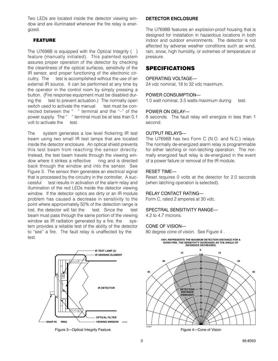Specifications | Det-Tronics U7698A, B, C, E Unitized Frequency IR Detector/Controller User Manual | Page 5 / 14