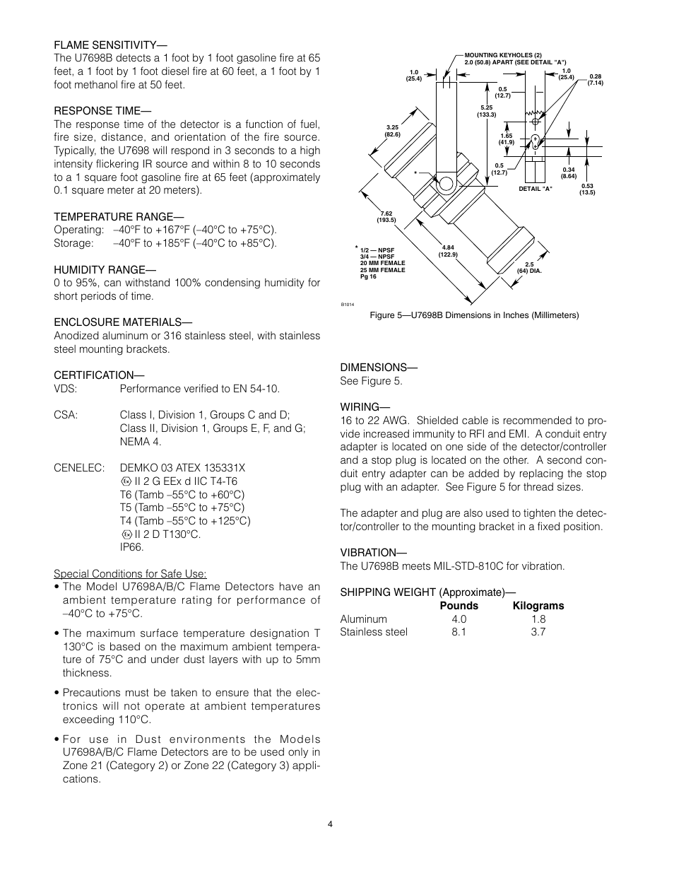Det-Tronics U7698A, B, C, E Unitized Frequency IR Detector/Controller User Manual | Page 6 / 14