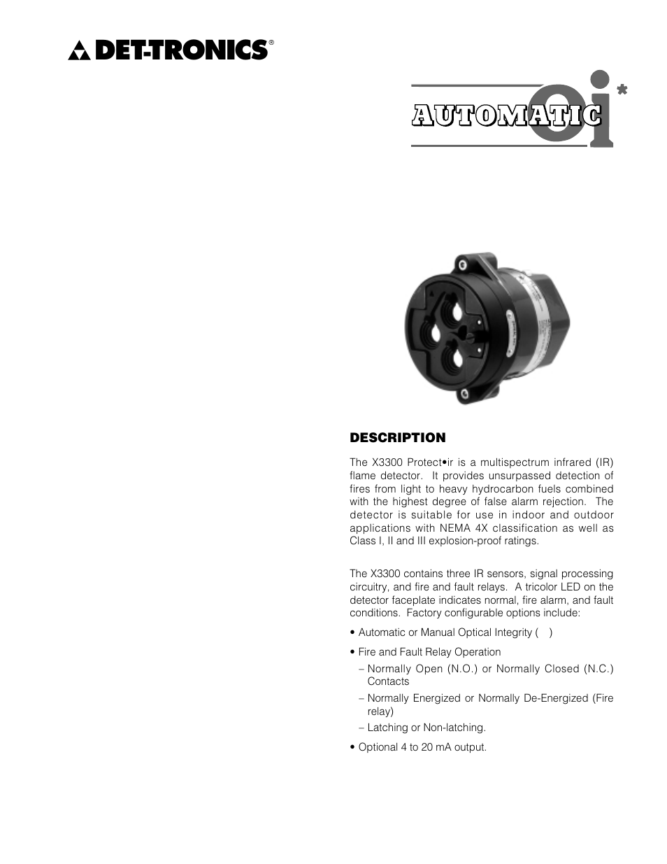 Tronics | Det-Tronics X3300 Protect-IR Multispectrum IR Flame Detector User Manual | Page 3 / 28