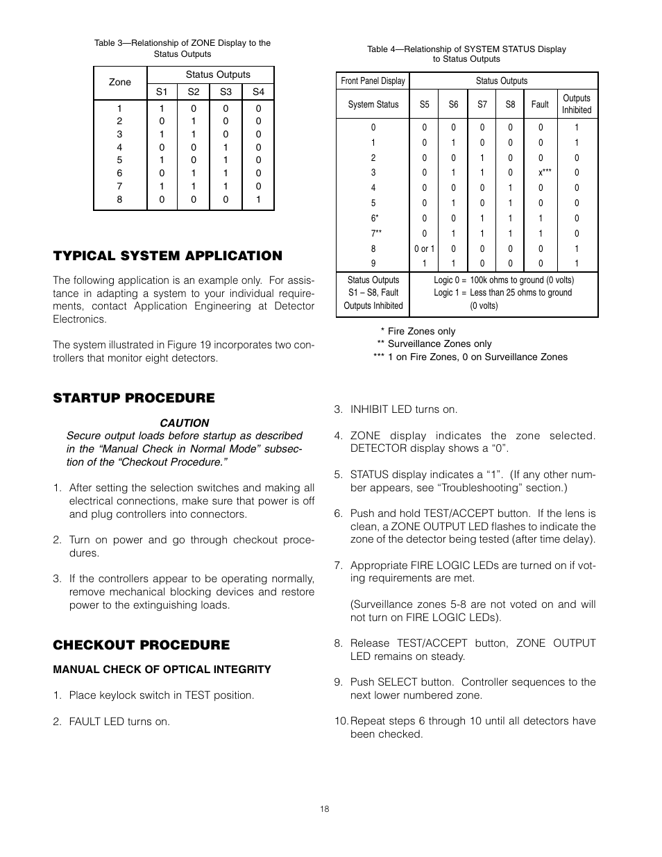 Typical system application, Startup procedure, Checkout procedure | Det-Tronics C7051B, C UV Flame Detector User Manual | Page 20 / 27