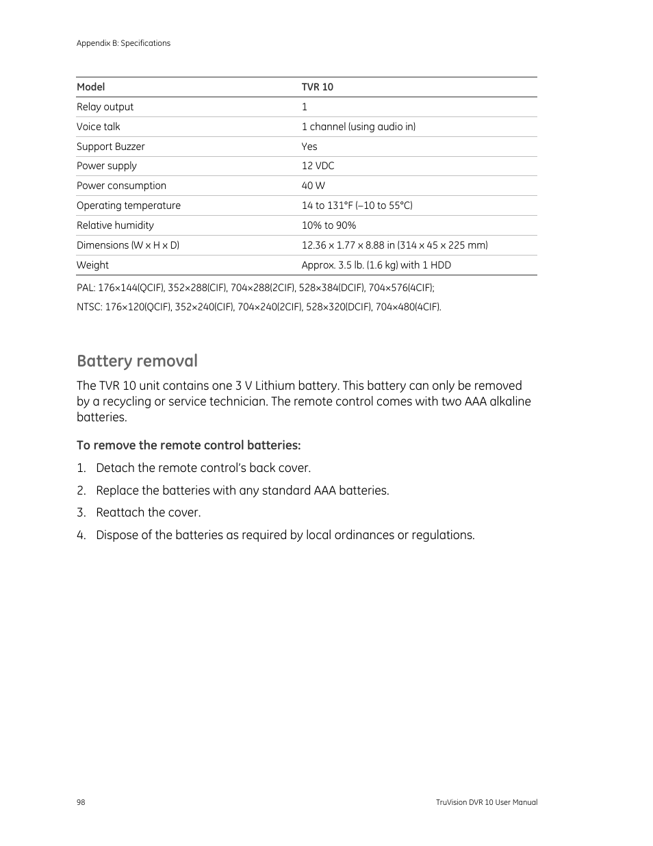 Battery removal | Det-Tronics 000499-140 DVR, 4 Camera, 250GB (GE Security) User Manual | Page 102 / 112