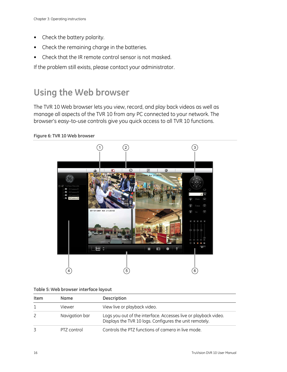 Using the web browser, B browser 16 | Det-Tronics 000499-140 DVR, 4 Camera, 250GB (GE Security) User Manual | Page 20 / 112