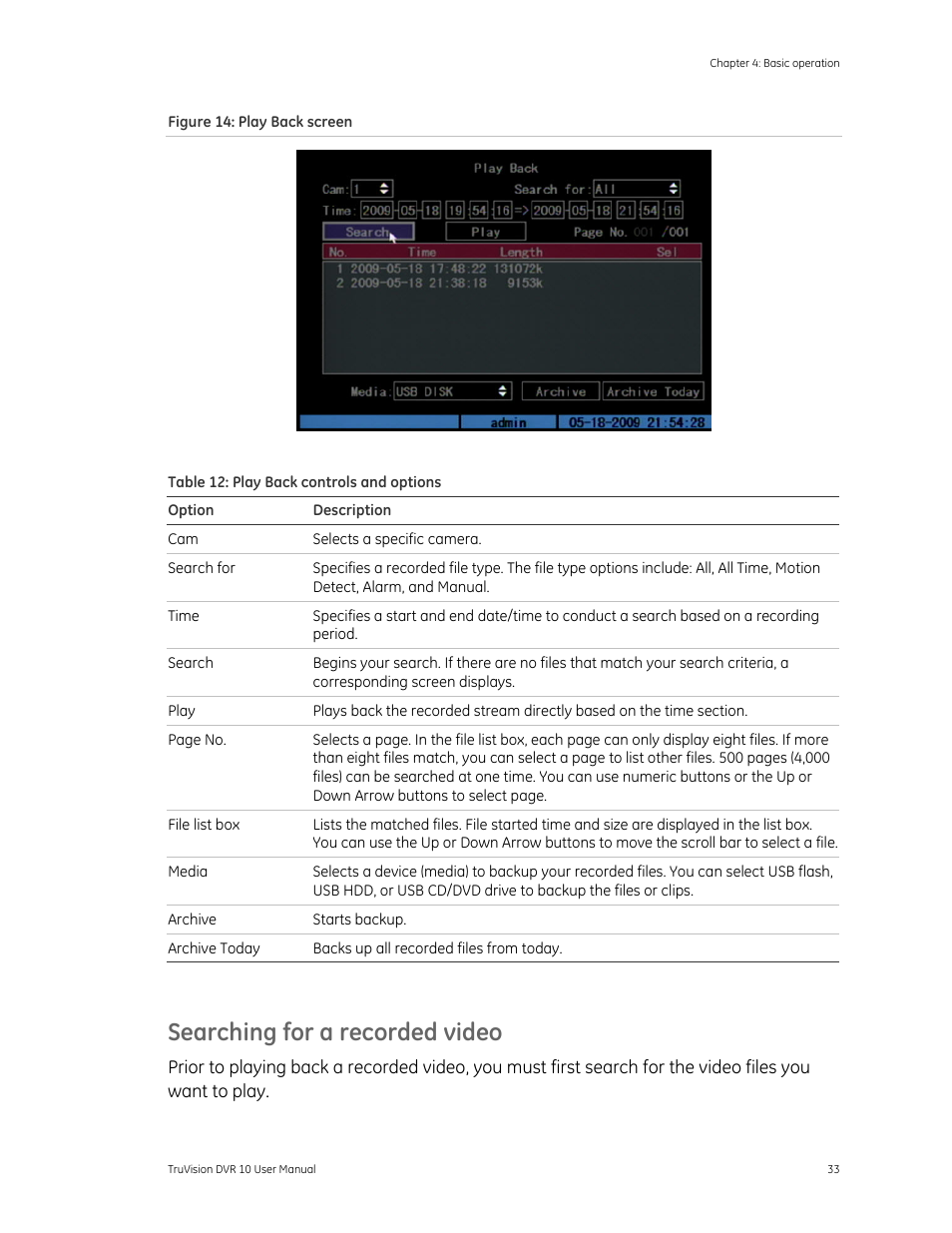 Searching for a recorded video | Det-Tronics 000499-140 DVR, 4 Camera, 250GB (GE Security) User Manual | Page 37 / 112