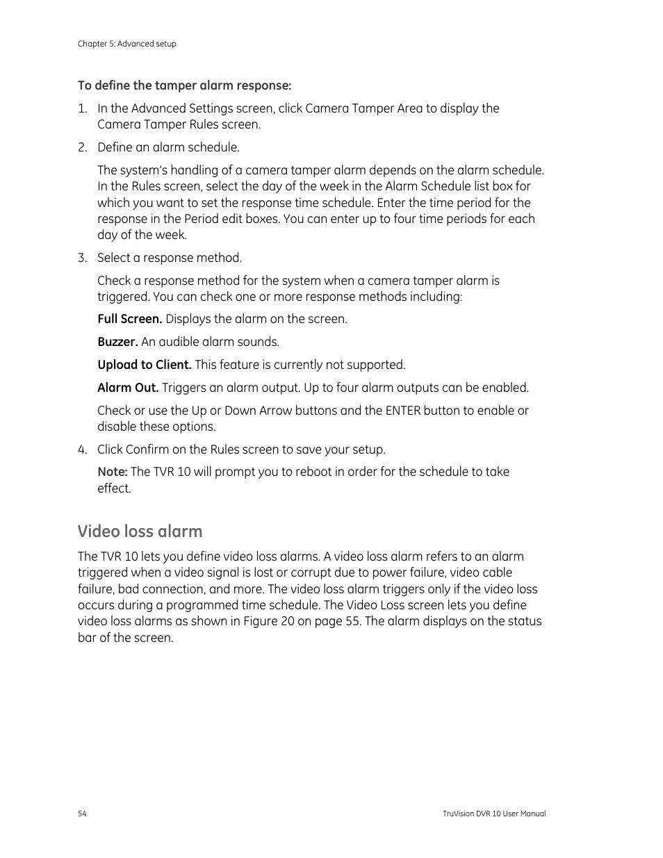 Video loss alarm | Det-Tronics 000499-140 DVR, 4 Camera, 250GB (GE Security) User Manual | Page 58 / 112