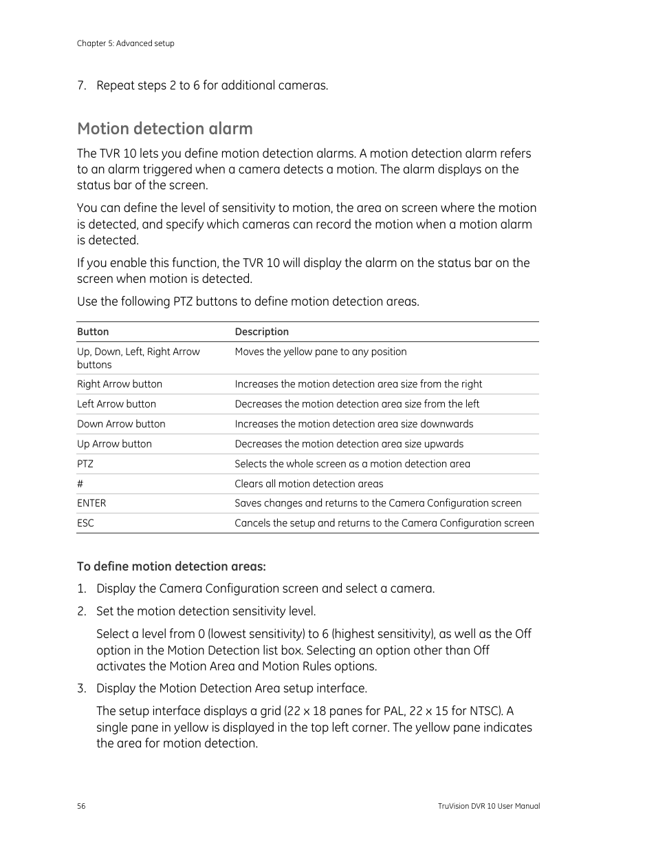 Motion detection alarm | Det-Tronics 000499-140 DVR, 4 Camera, 250GB (GE Security) User Manual | Page 60 / 112