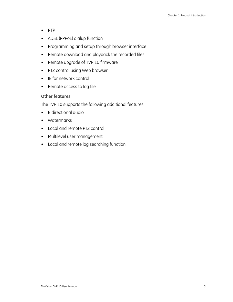 Other features | Det-Tronics 000499-140 DVR, 4 Camera, 250GB (GE Security) User Manual | Page 7 / 112