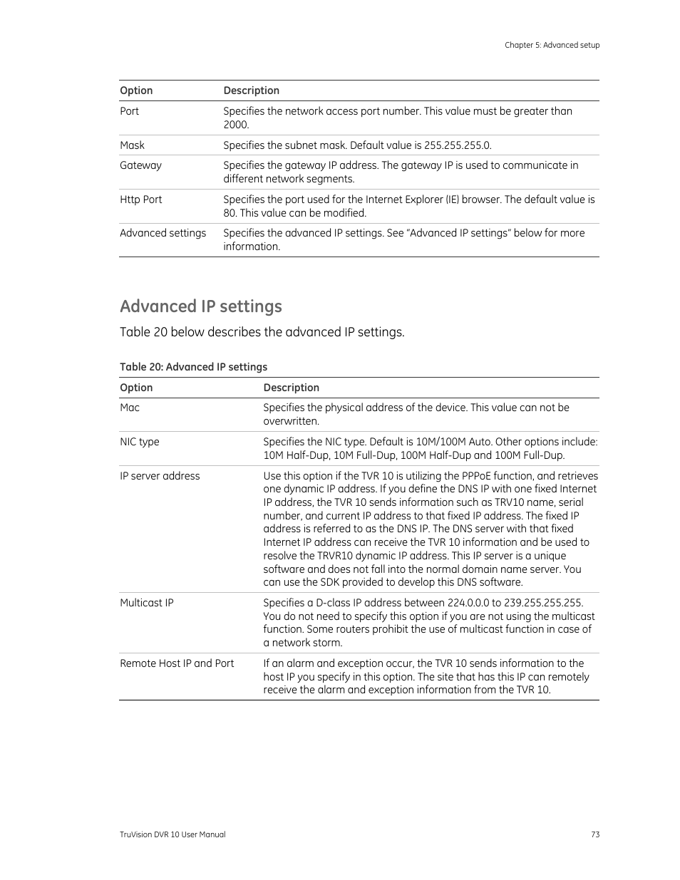 Advanced ip settings | Det-Tronics 000499-140 DVR, 4 Camera, 250GB (GE Security) User Manual | Page 77 / 112