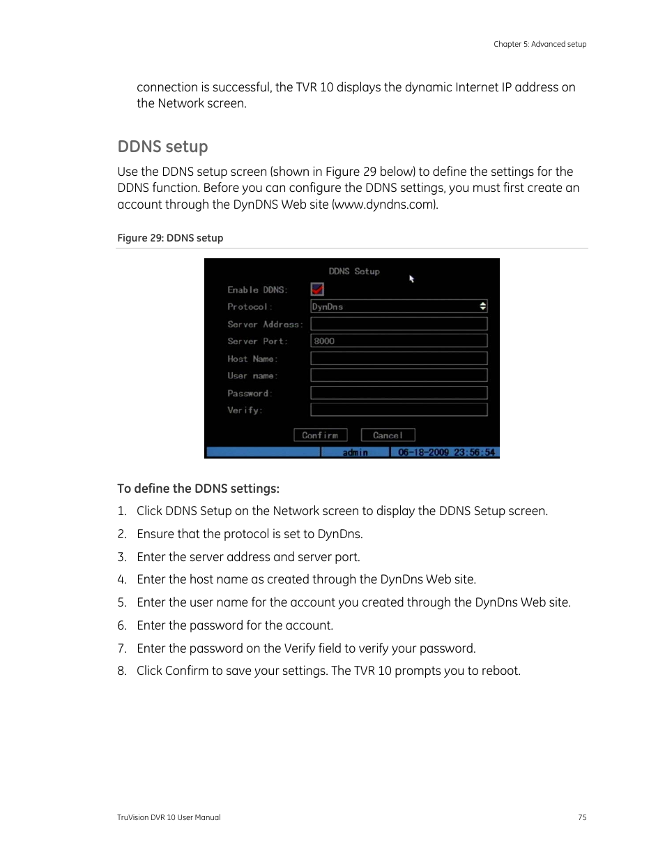 Ddns setup | Det-Tronics 000499-140 DVR, 4 Camera, 250GB (GE Security) User Manual | Page 79 / 112