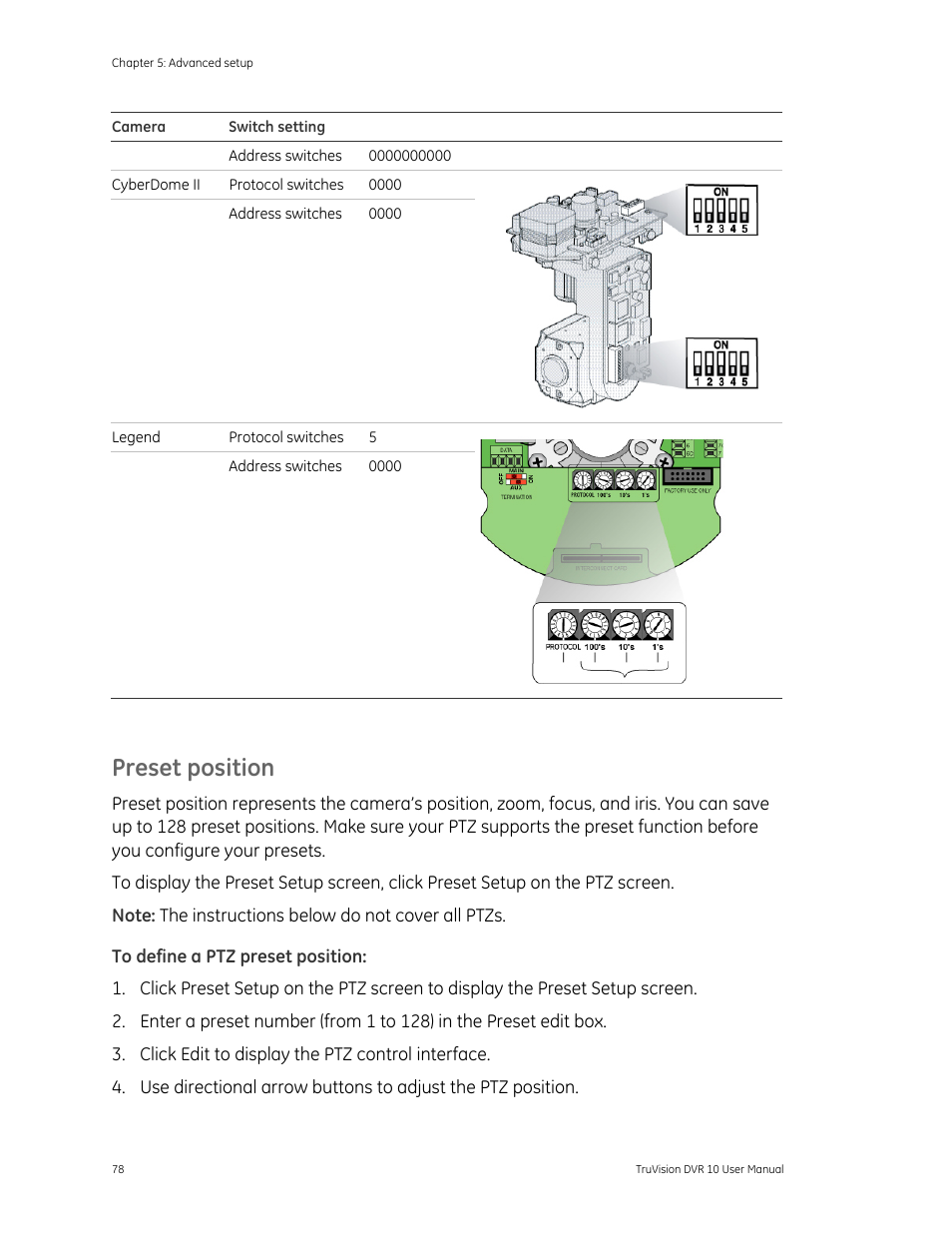 Preset position | Det-Tronics 000499-140 DVR, 4 Camera, 250GB (GE Security) User Manual | Page 82 / 112