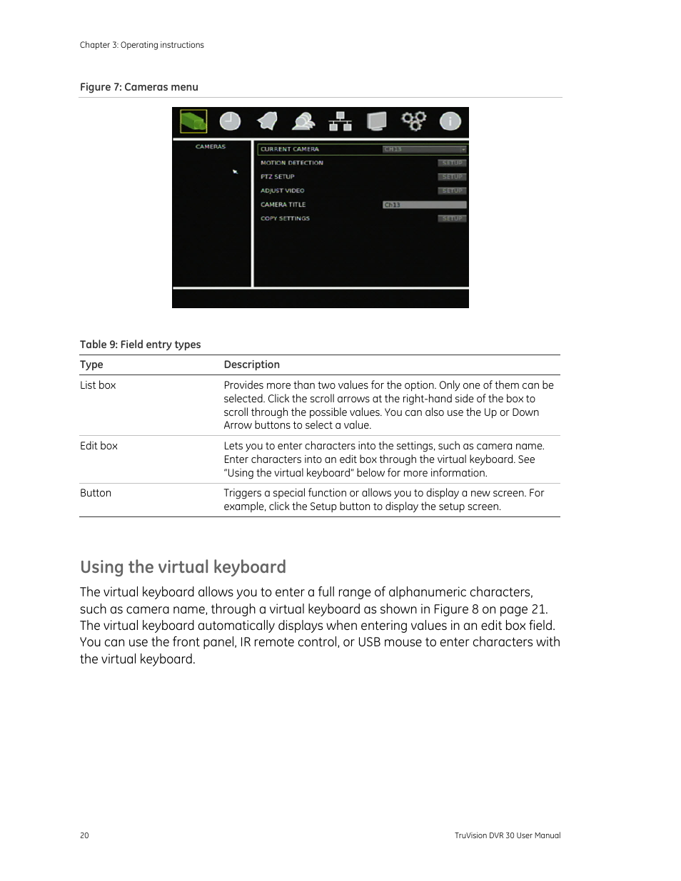 Using the virtual keyboard | Det-Tronics 000499-142 DVR, 16 Camera, 500GB (GE Security) User Manual | Page 24 / 92