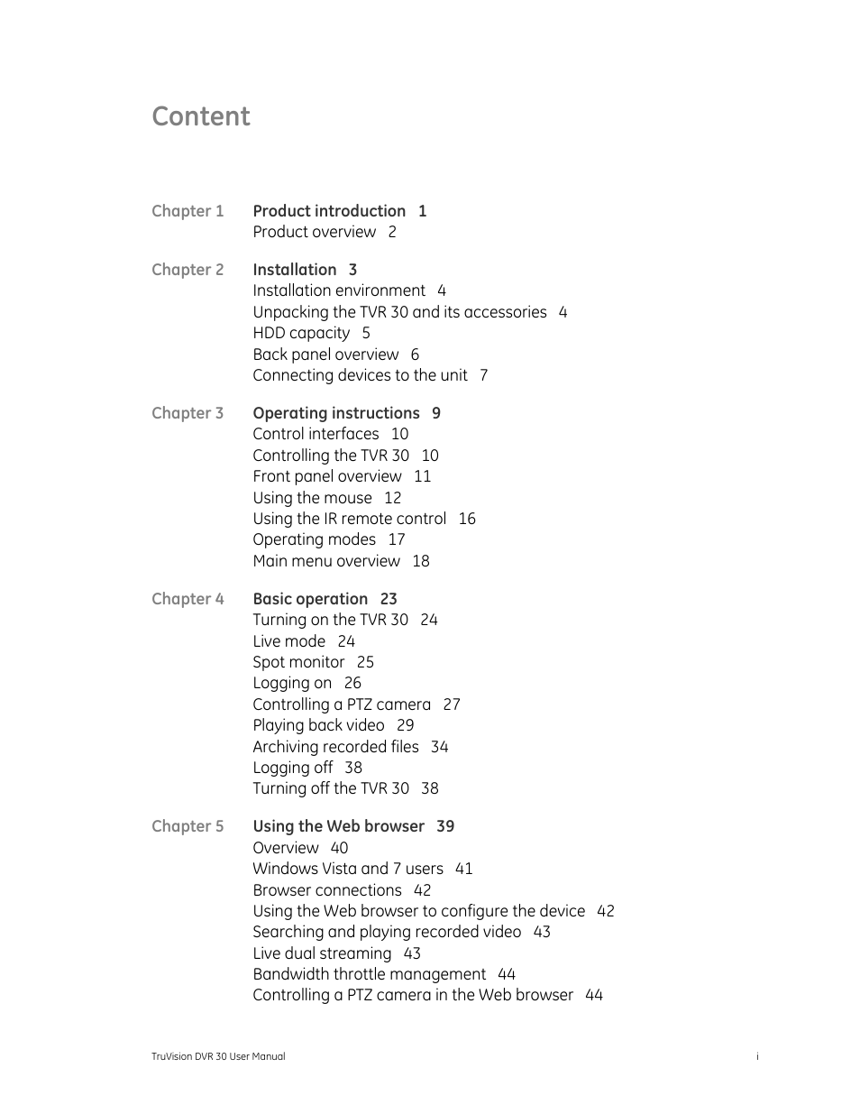Content | Det-Tronics 000499-142 DVR, 16 Camera, 500GB (GE Security) User Manual | Page 3 / 92