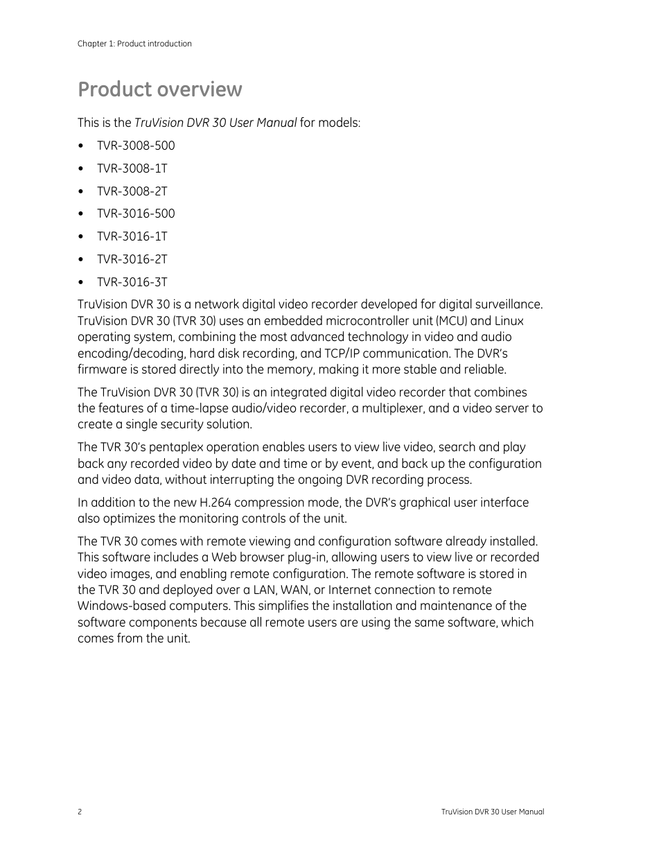 Product overview, Product overview 2 | Det-Tronics 000499-142 DVR, 16 Camera, 500GB (GE Security) User Manual | Page 6 / 92