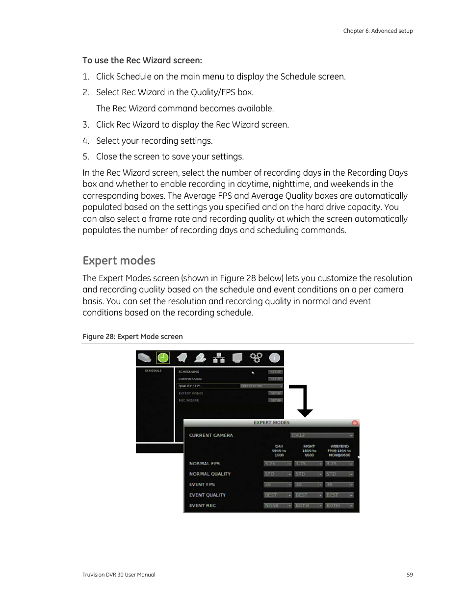 Expert modes 59, Expert modes | Det-Tronics 000499-142 DVR, 16 Camera, 500GB (GE Security) User Manual | Page 63 / 92
