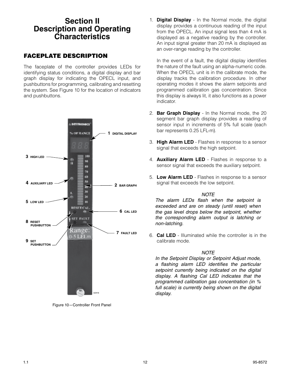 Faceplate description | Det-Tronics R8471J Single Channel Gas Controller, OPECL User Manual | Page 14 / 21