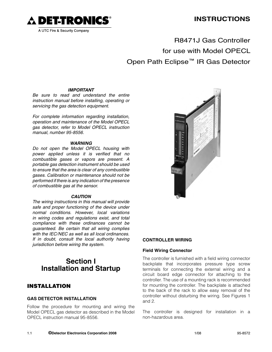 8572-1.1.pdf, Ir gas detector | Det-Tronics R8471J Single Channel Gas Controller, OPECL User Manual | Page 3 / 21