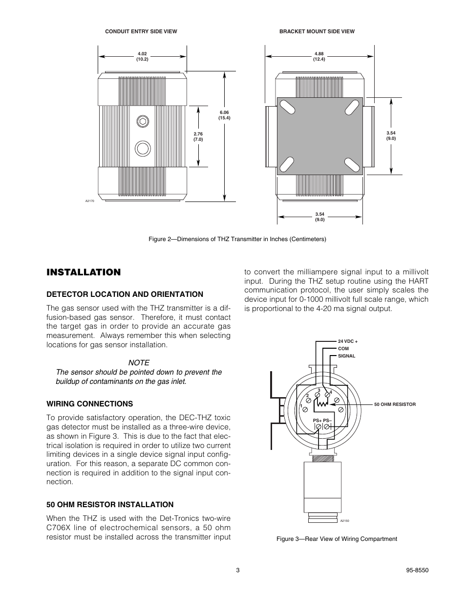 Installation | Det-Tronics THZ HART Combustible Gas Transmitter User Manual | Page 3 / 8