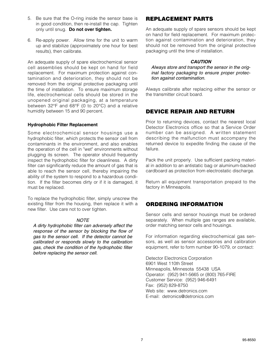 Det-Tronics THZ HART Combustible Gas Transmitter User Manual | Page 7 / 8