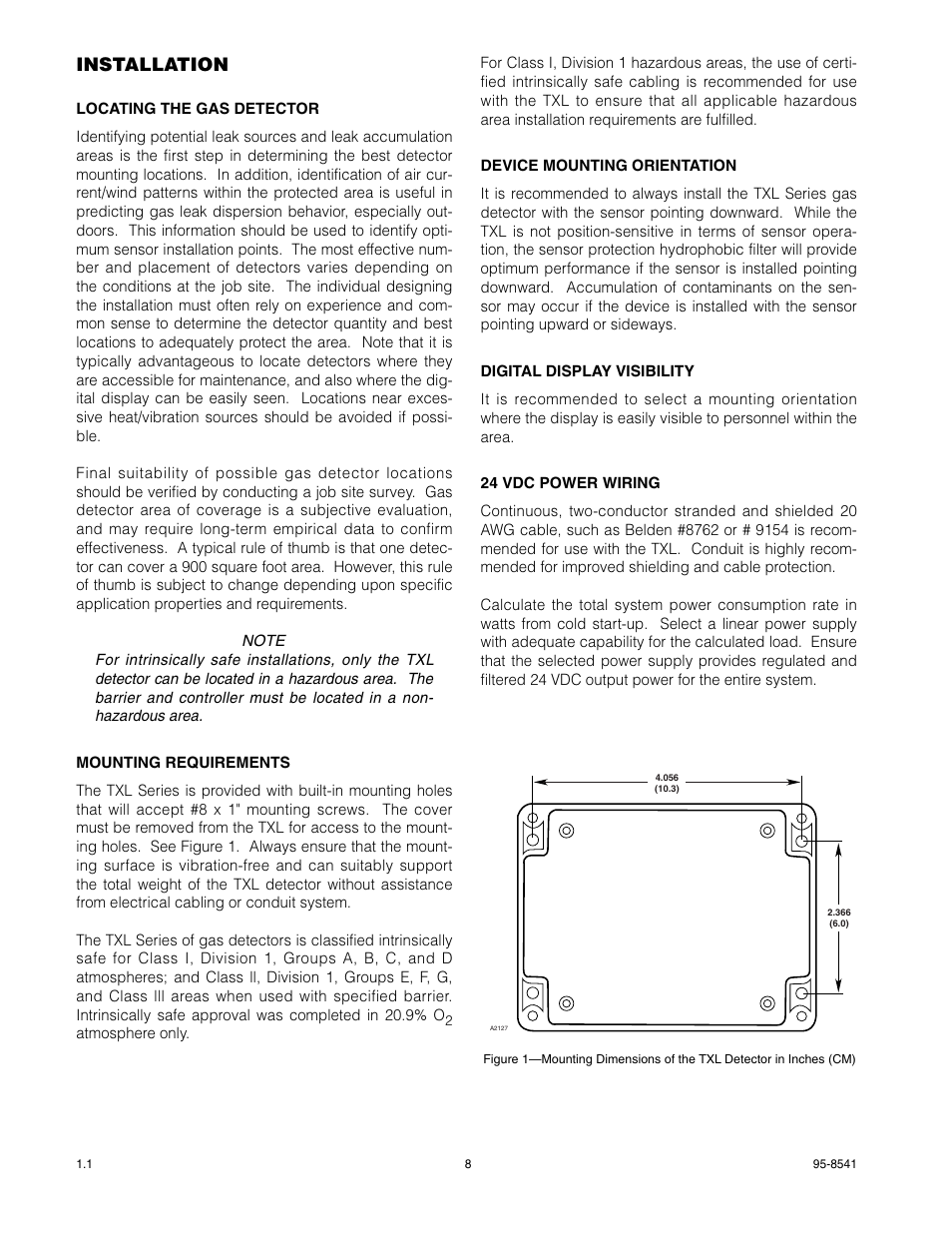 Installation | Det-Tronics TXL Series Gas Transmitter User Manual | Page 10 / 18
