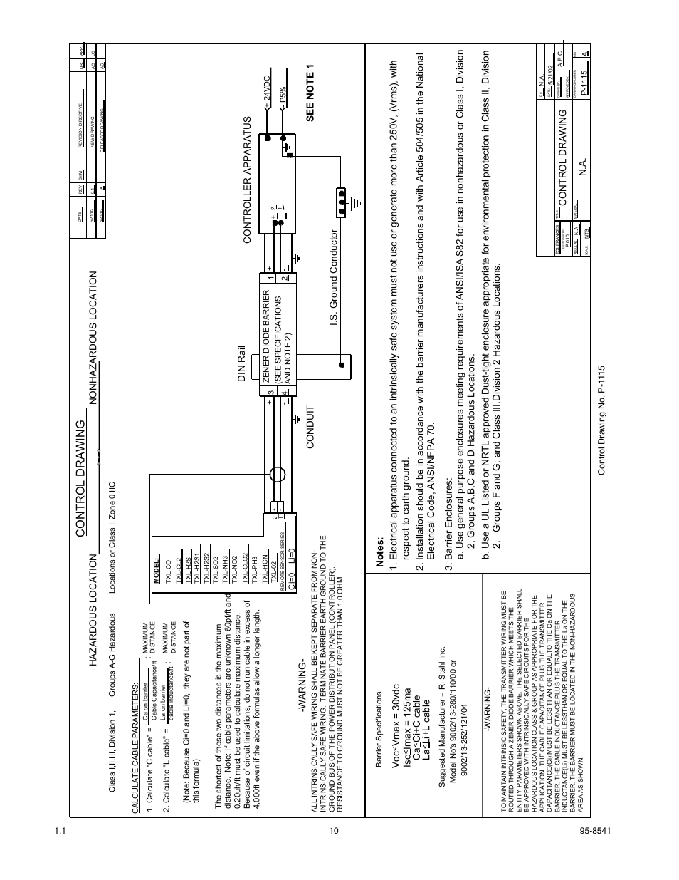 Control drawing, Warning | Det-Tronics TXL Series Gas Transmitter User Manual | Page 12 / 18