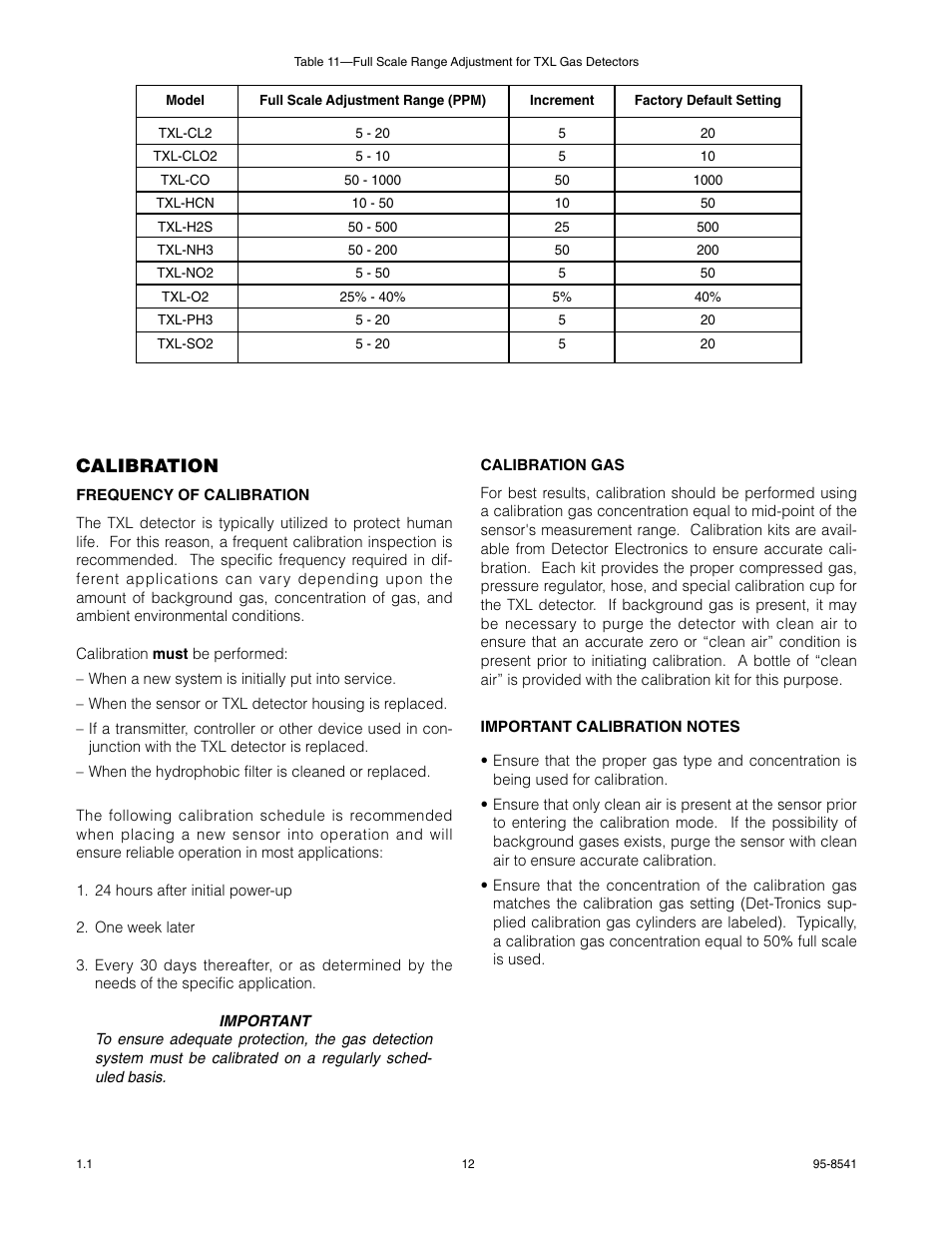 Calibration | Det-Tronics TXL Series Gas Transmitter User Manual | Page 14 / 18