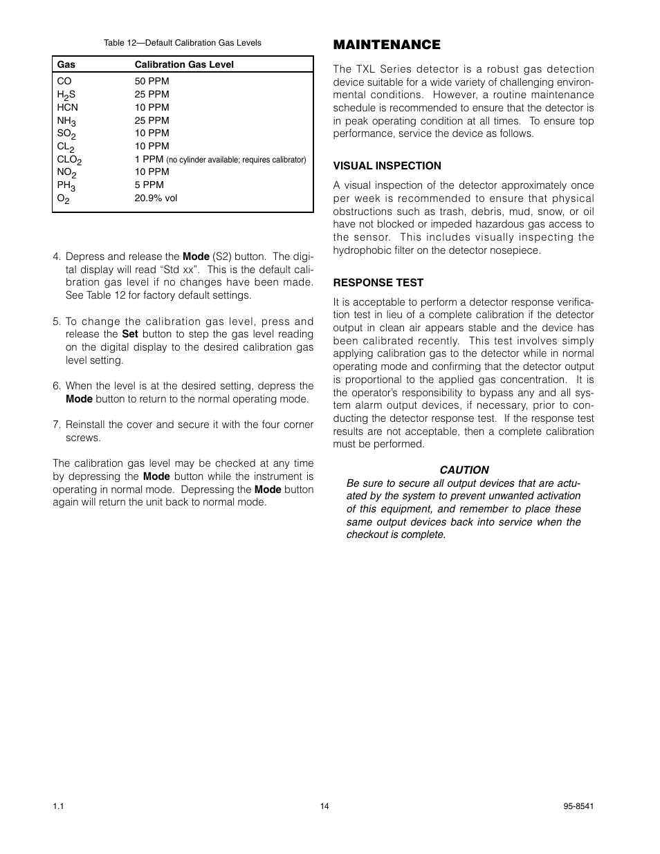 Maintenance | Det-Tronics TXL Series Gas Transmitter User Manual | Page 16 / 18