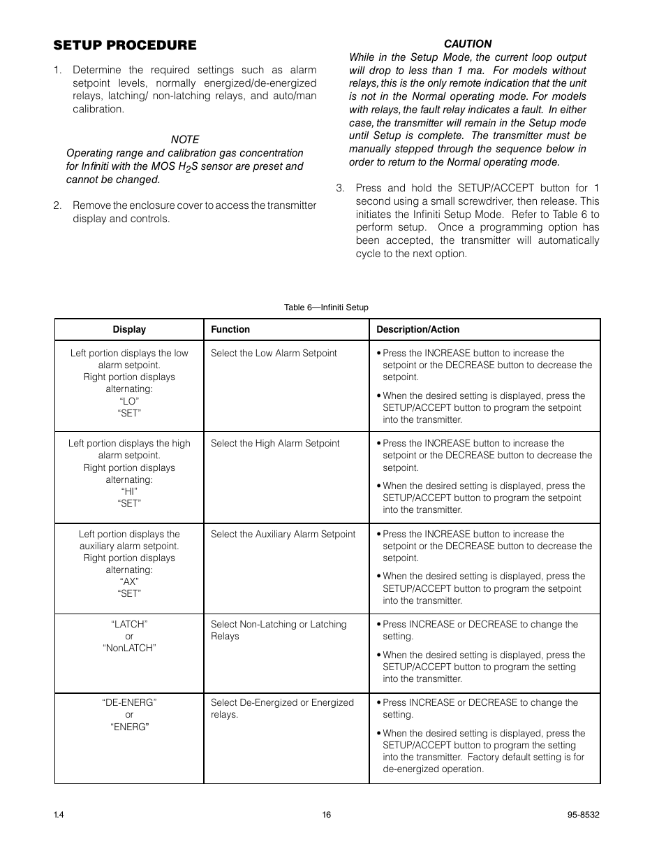 Setup procedure | Det-Tronics MOS H2S Gas Sensor User Manual | Page 18 / 25