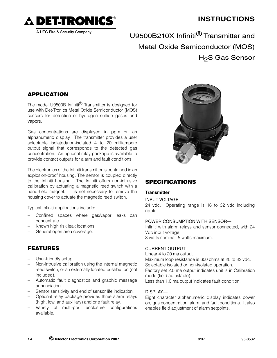 8532-1.4_u9500-mos.pdf, S gas sensor | Det-Tronics MOS H2S Gas Sensor User Manual | Page 3 / 25