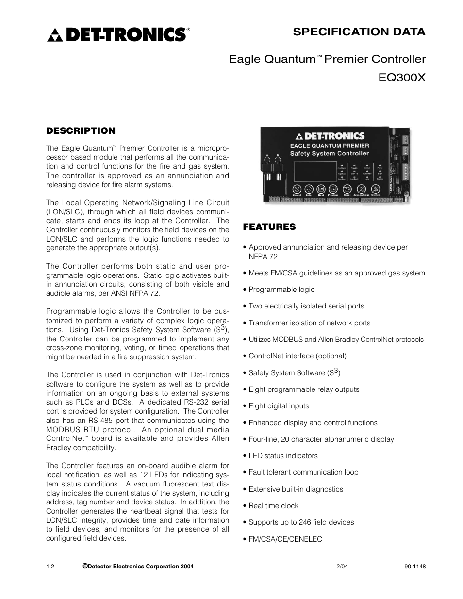 Det-Tronics EQ3000 Eagle Quantum Premier (V1.0) User Manual | 2 pages