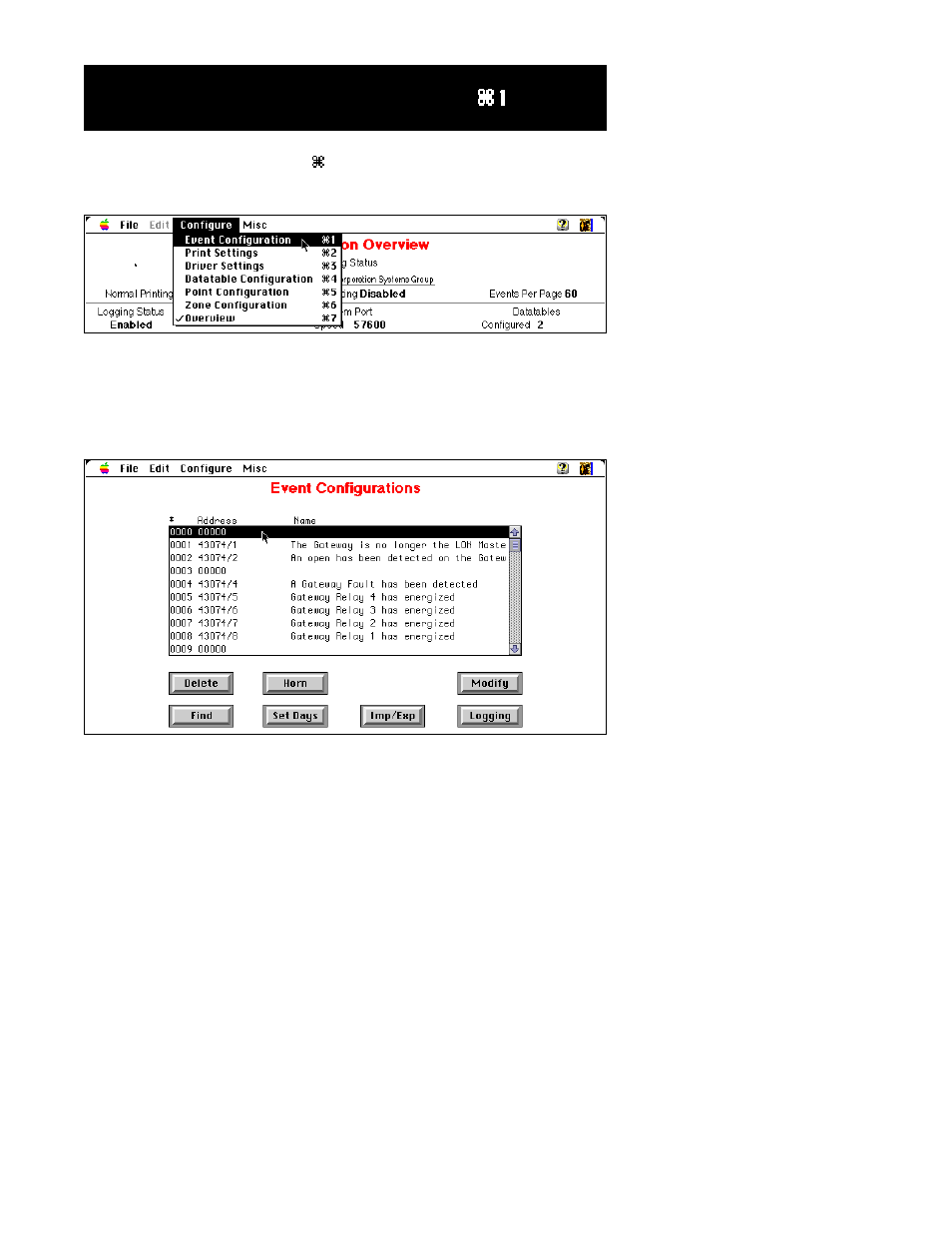 Event configuration screen ( 1 ), Event configuration screen ( á1 ) | Det-Tronics Mac - w/Supercard User Manual | Page 14 / 76