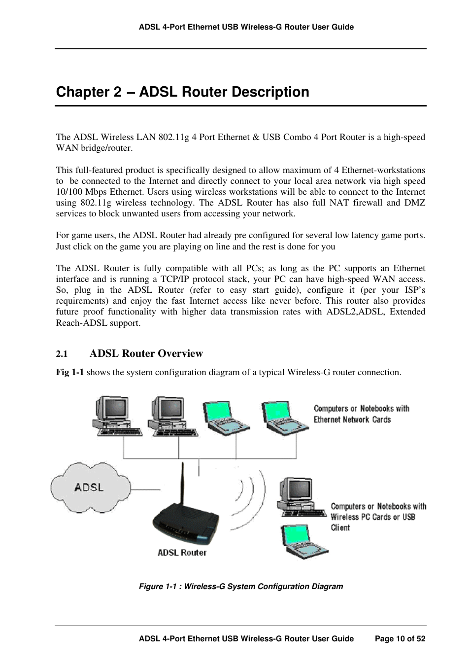 Chapter 2 – adsl router description, Adsl router overview | APC ADSL 4-Port User Manual | Page 10 / 52