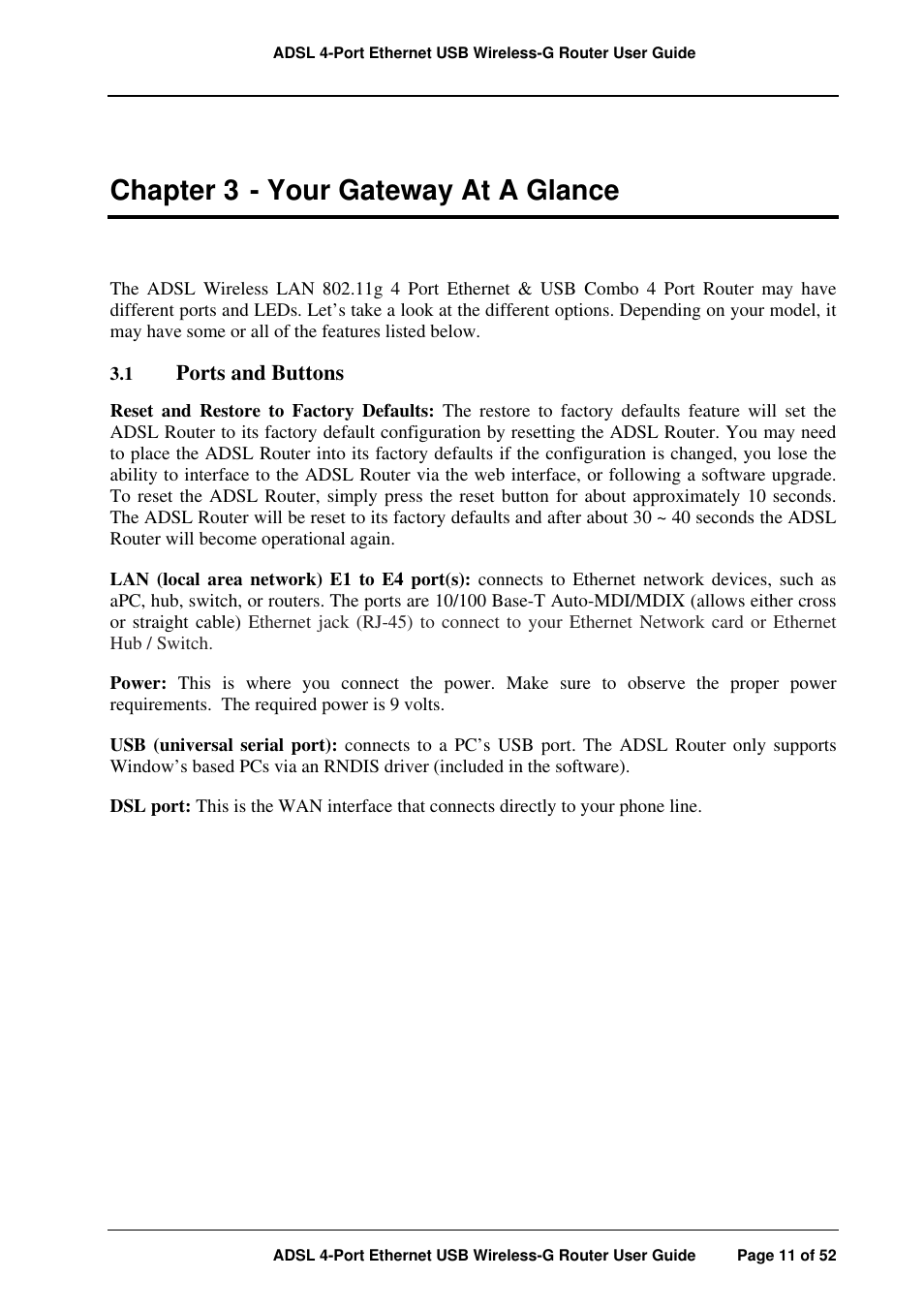 Chapter 3 - your gateway at a glance | APC ADSL 4-Port User Manual | Page 11 / 52
