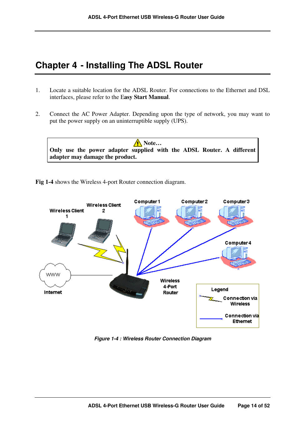 Chapter 4 - installing the adsl router | APC ADSL 4-Port User Manual | Page 14 / 52