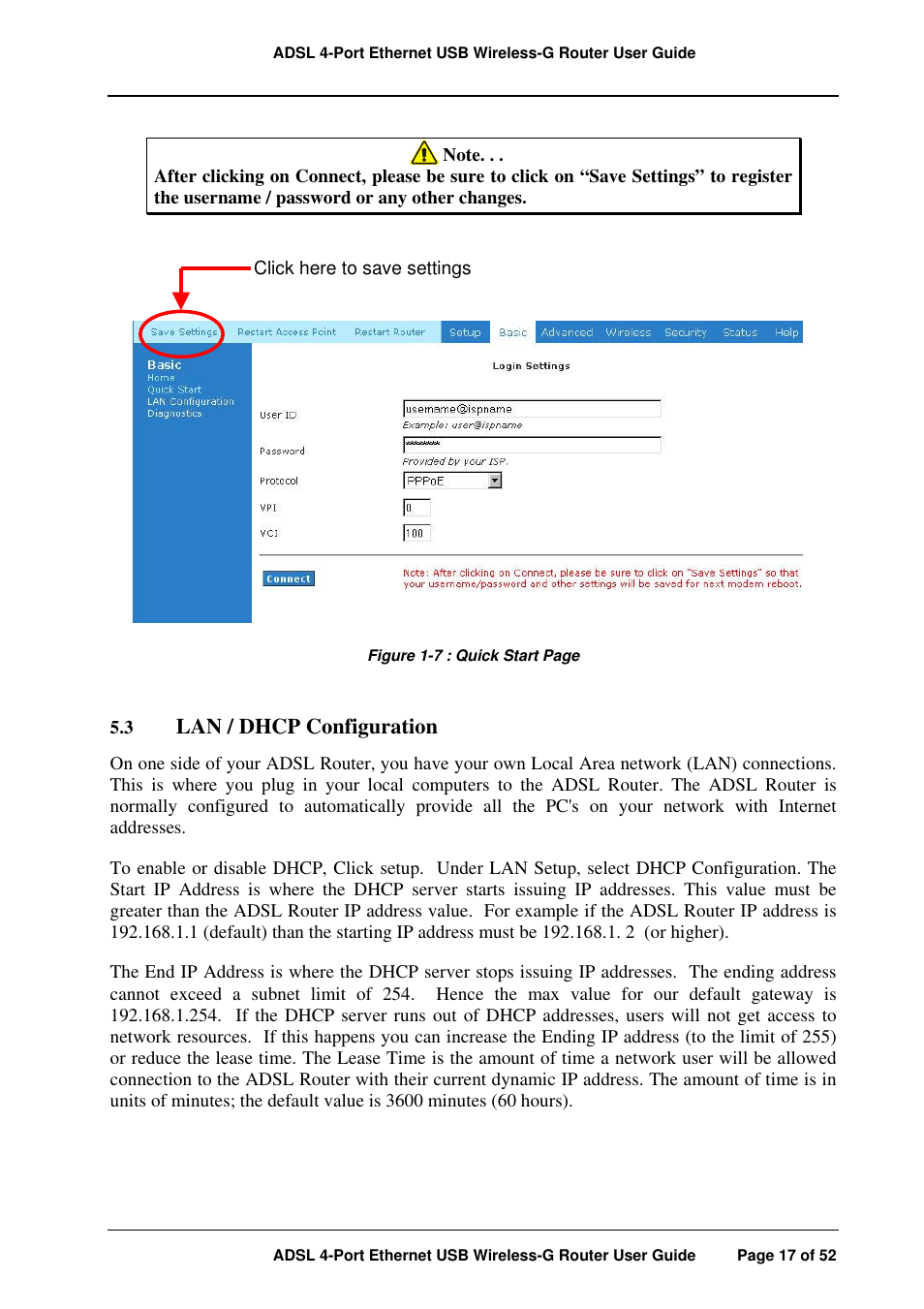 Lan / dhcp configuration | APC ADSL 4-Port User Manual | Page 17 / 52