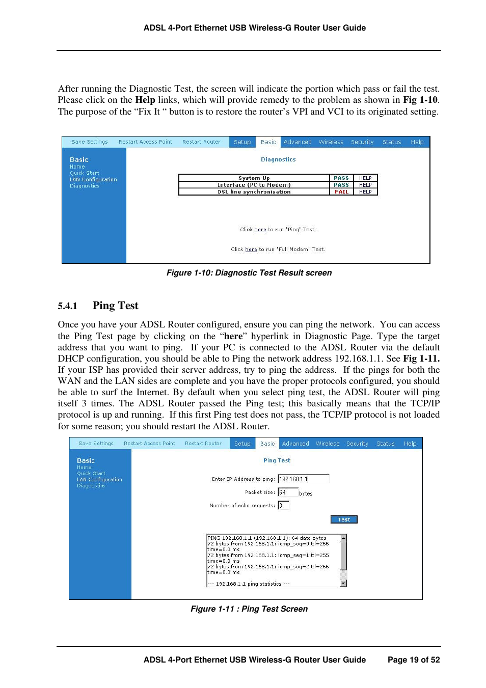 Ping test | APC ADSL 4-Port User Manual | Page 19 / 52