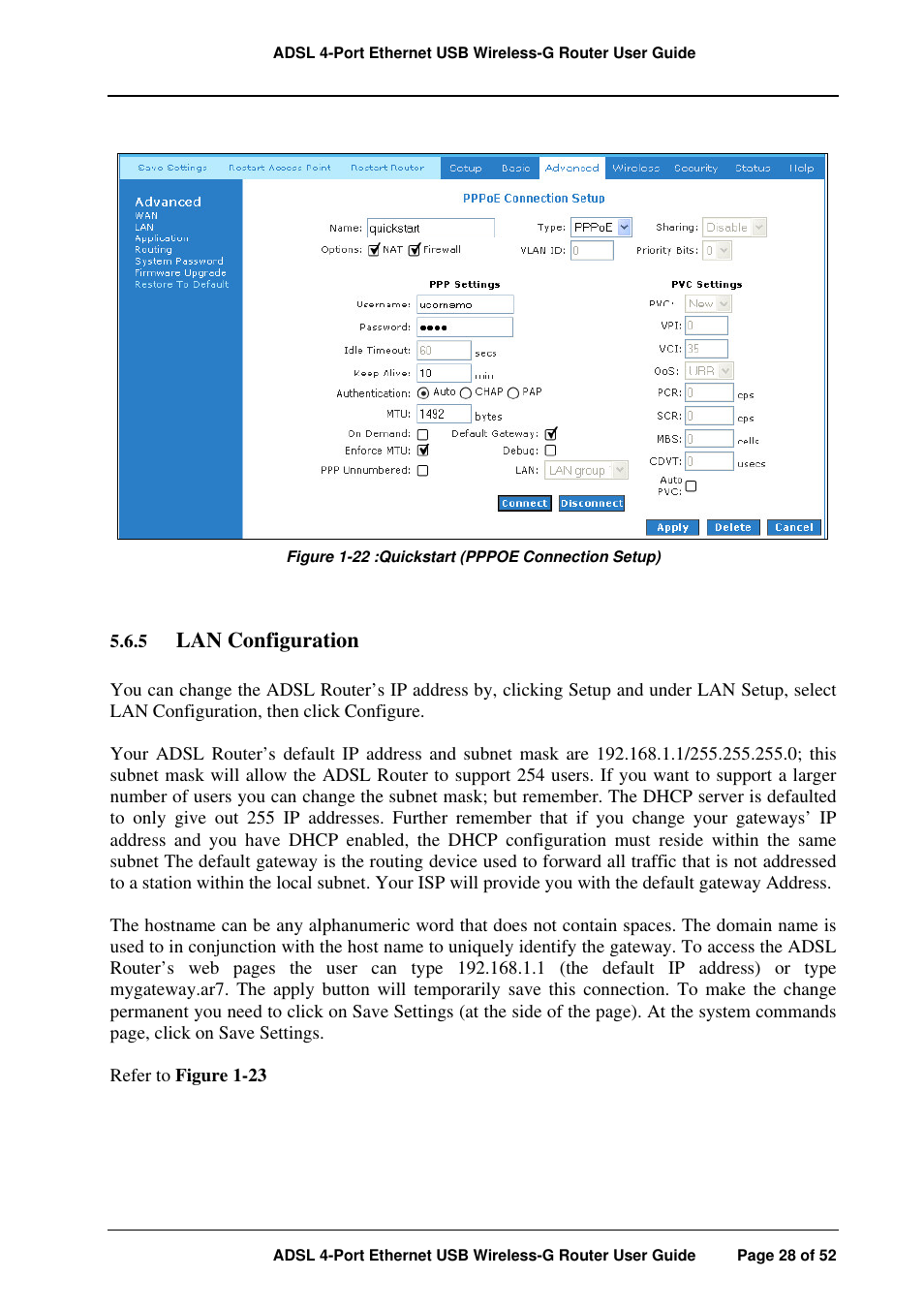 Lan configuration | APC ADSL 4-Port User Manual | Page 28 / 52
