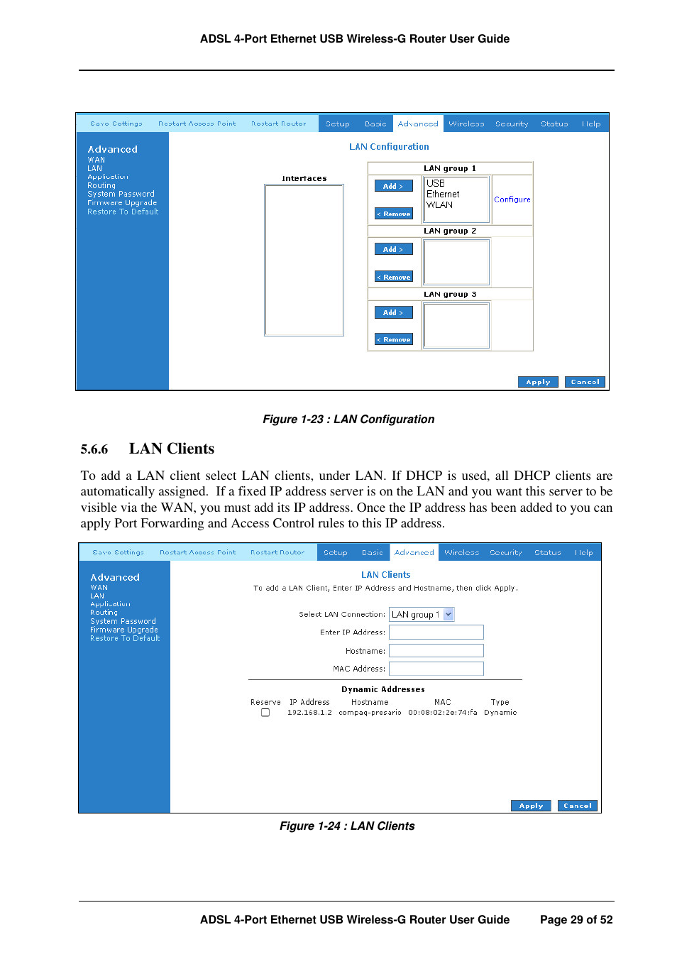 Lan clients | APC ADSL 4-Port User Manual | Page 29 / 52