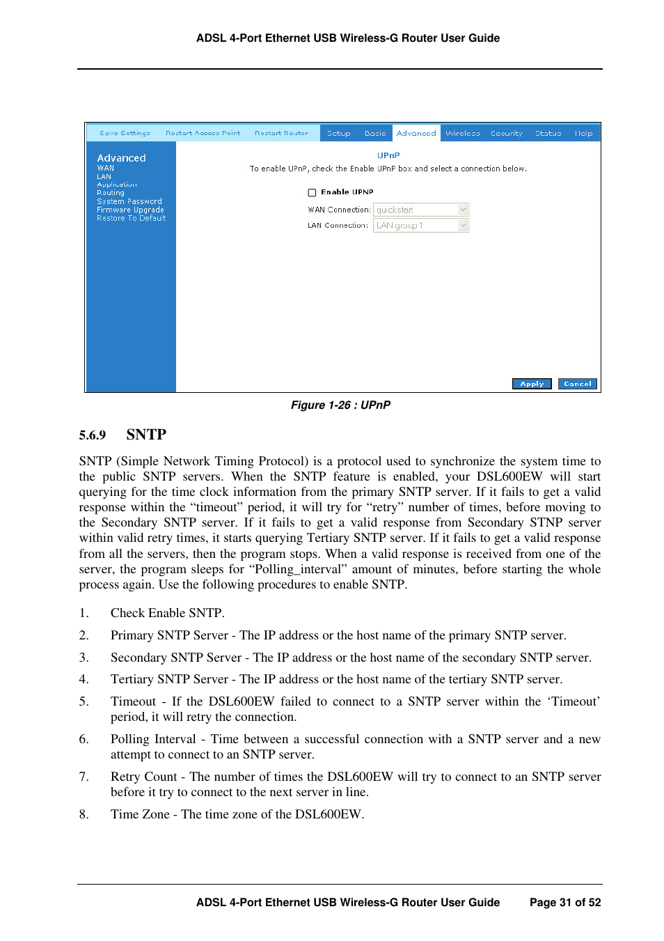 Sntp | APC ADSL 4-Port User Manual | Page 31 / 52