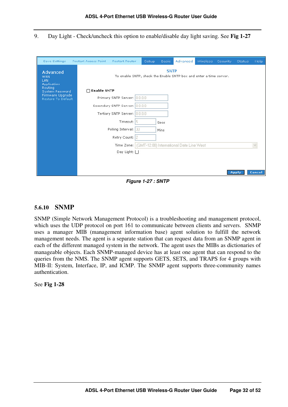 Snmp | APC ADSL 4-Port User Manual | Page 32 / 52