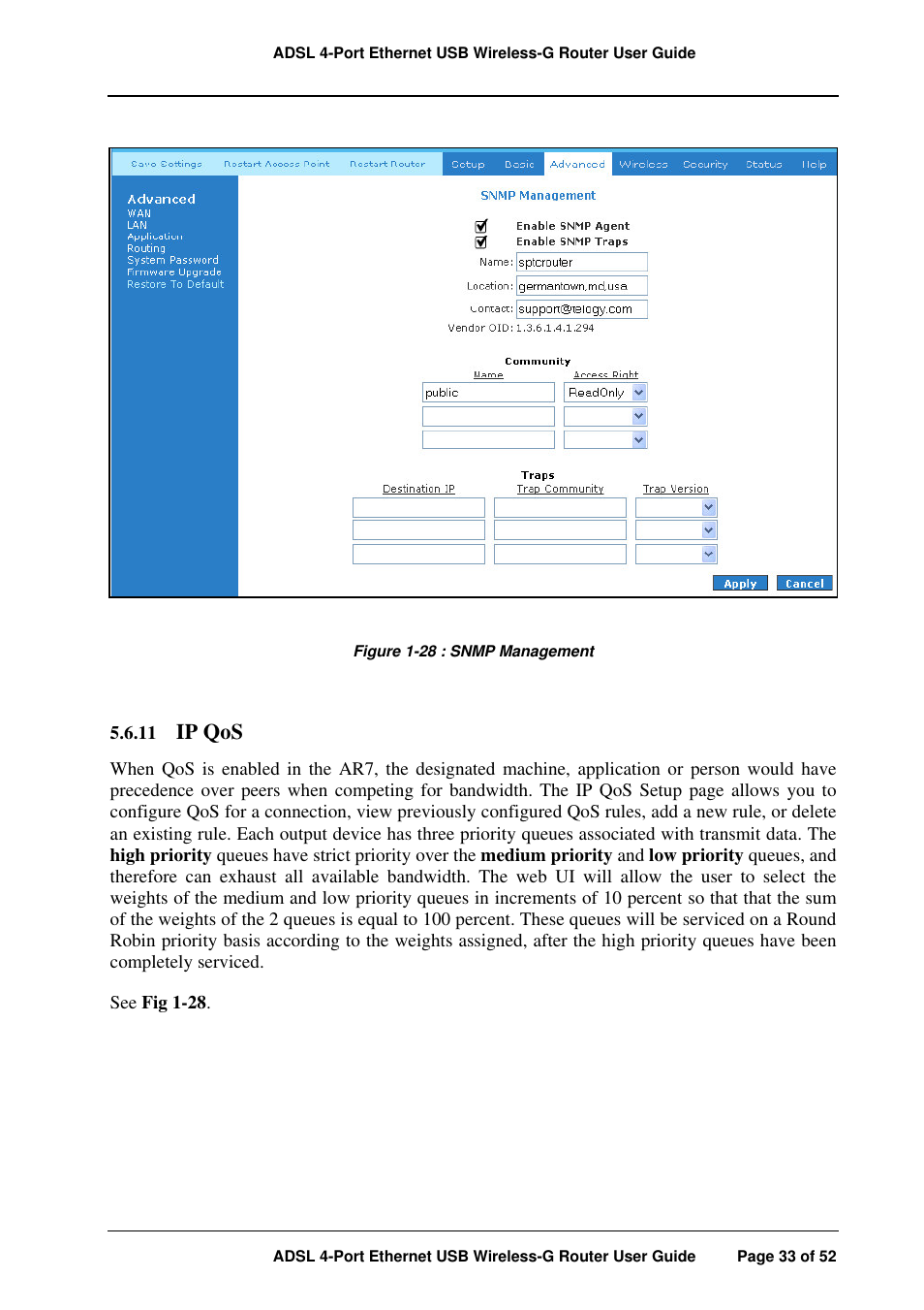 Ip qos | APC ADSL 4-Port User Manual | Page 33 / 52