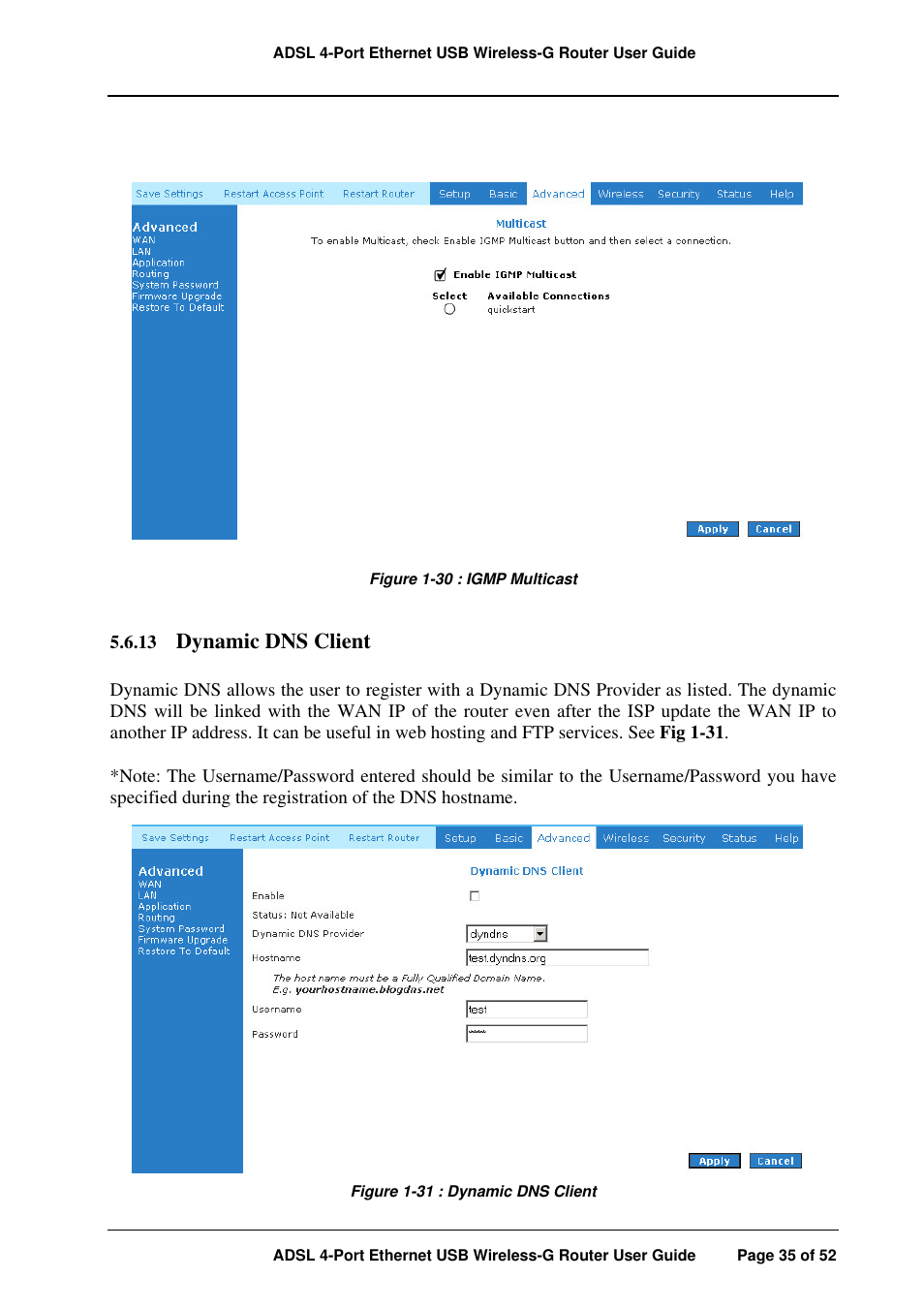 Dynamic dns client | APC ADSL 4-Port User Manual | Page 35 / 52