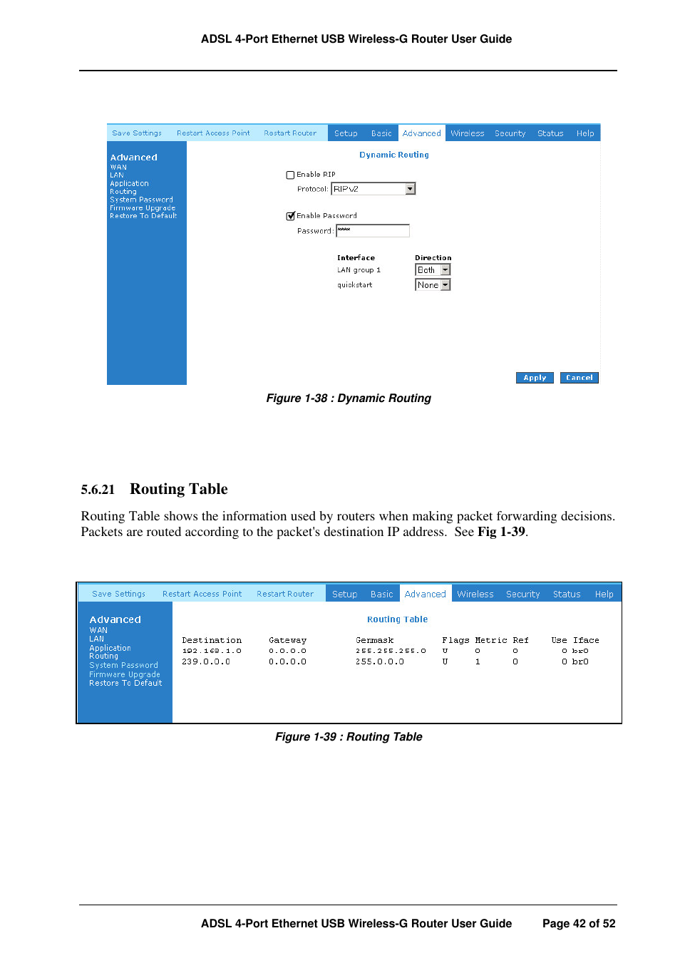 Routing table | APC ADSL 4-Port User Manual | Page 42 / 52