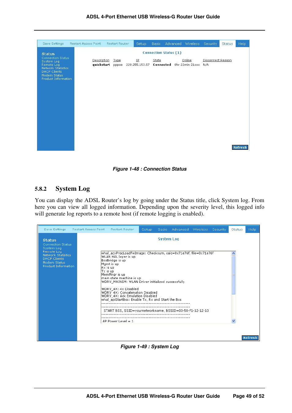 System log | APC ADSL 4-Port User Manual | Page 49 / 52