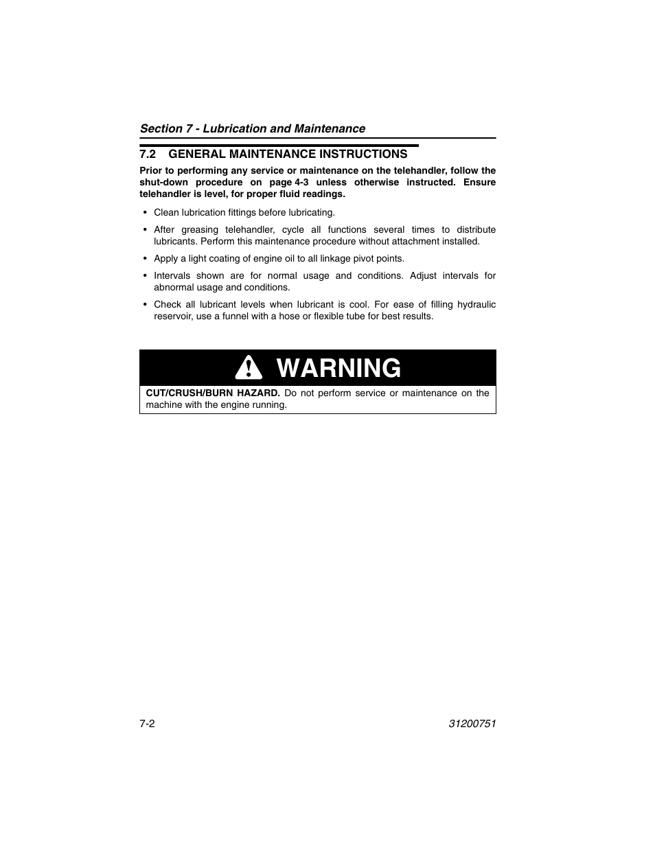 2 general maintenance instructions, 2 general maintenance instructions -2, Warning | Deutz-Fahr Agrovector 25.5 User Manual | Page 108 / 144