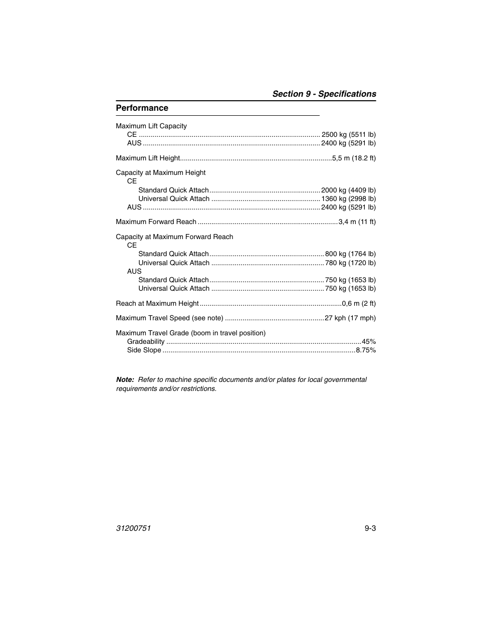 Performance, Performance -3 | Deutz-Fahr Agrovector 25.5 User Manual | Page 131 / 144