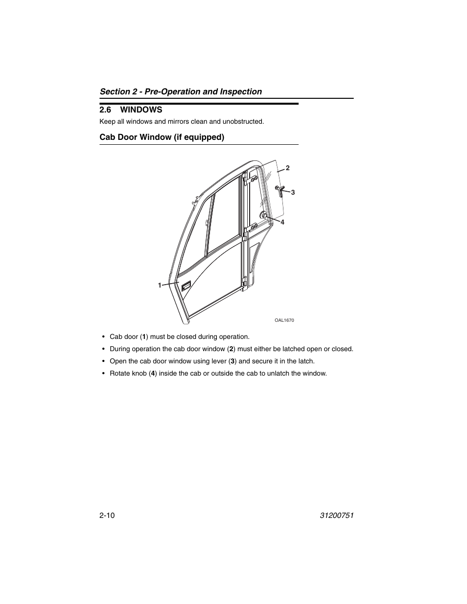 6 windows, Cab door window (if equipped), 6 windows -10 | Cab door window (if equipped) -10 | Deutz-Fahr Agrovector 25.5 User Manual | Page 34 / 144