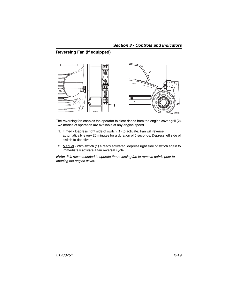 Reversing fan (if equipped), Reversing fan (if equipped) -19 | Deutz-Fahr Agrovector 25.5 User Manual | Page 55 / 144