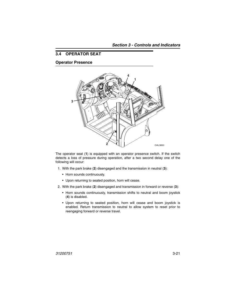 4 operator seat, Operator presence, 4 operator seat -21 | Operator presence -21 | Deutz-Fahr Agrovector 25.5 User Manual | Page 57 / 144