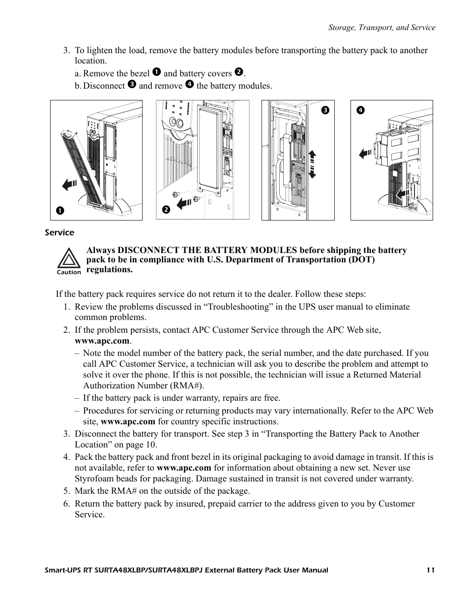Service | APC Smart-UPS URTA48XLBPJ User Manual | Page 11 / 12