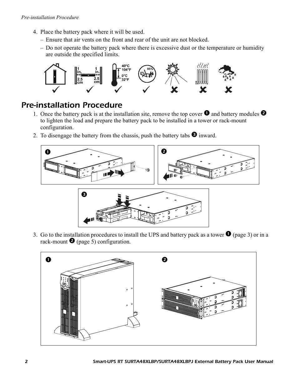 Pre-installation procedure | APC Smart-UPS URTA48XLBPJ User Manual | Page 2 / 12